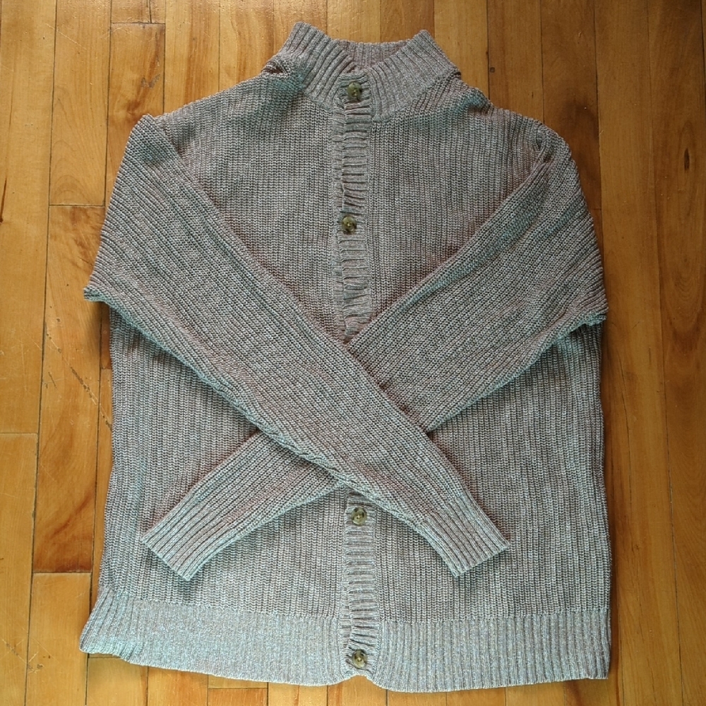 Peter Millar Ribbed Gray Cardigan Sweater